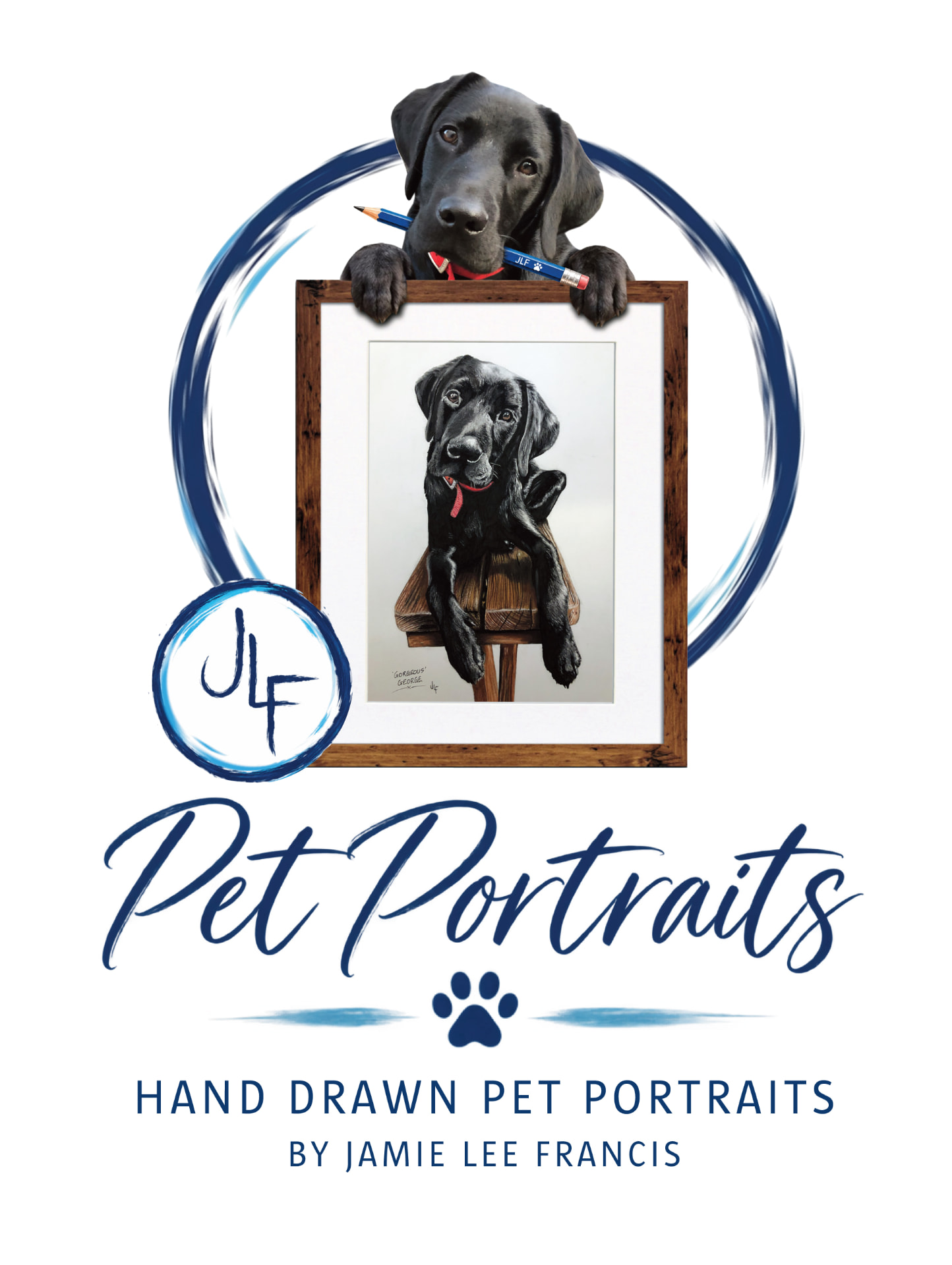 JLF Pet Portraits, featuring George and Jamie's hand-drawn portrait artwork